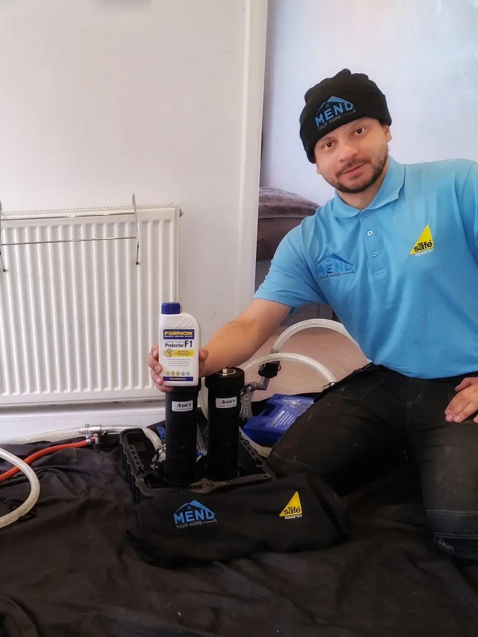 Powerflush equipment connected to a central heating system