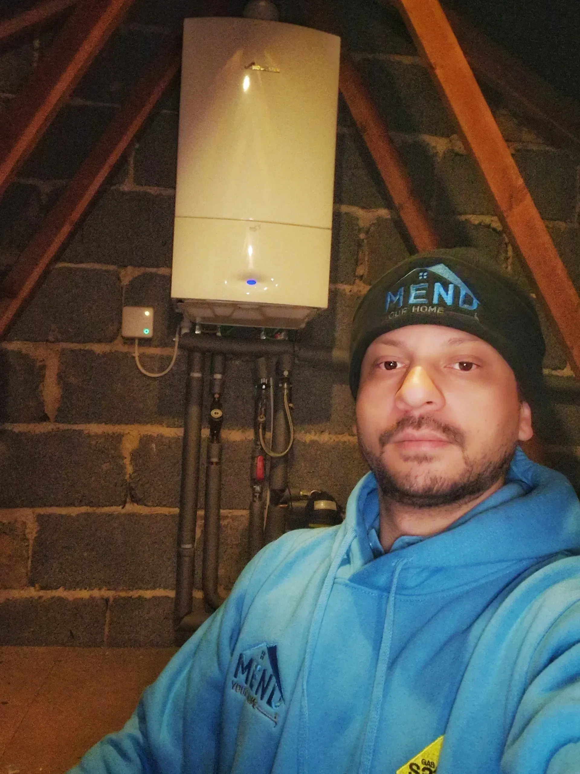 Worcester Bosch combi boiler installed in a loft
