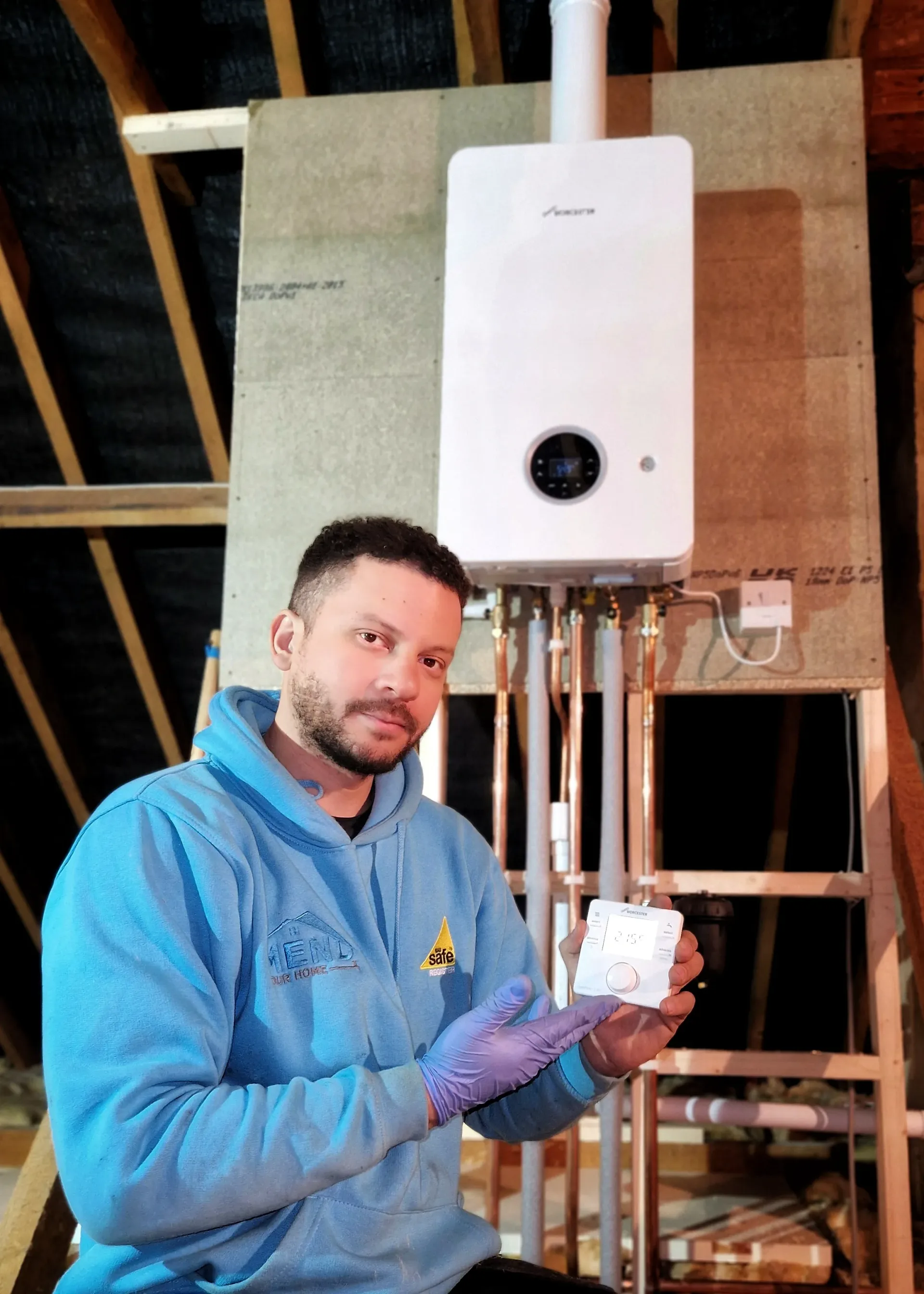 Boiler installed and commissioned in a loft space